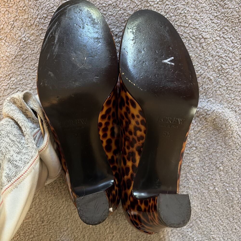 J. Crew Leopard Print Patent Leather Heels Pumps 5.5 Made in Italy Unique Preppy - Picture 6 of 15